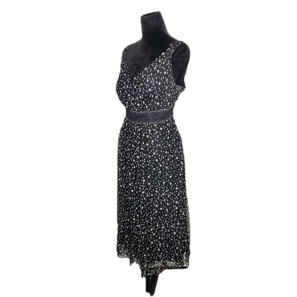 Signature By Robbie Bee Vtg Y2k Silk Beaded Lace Polka Dots Midi Dress Size 14W - Picture 2 of 8